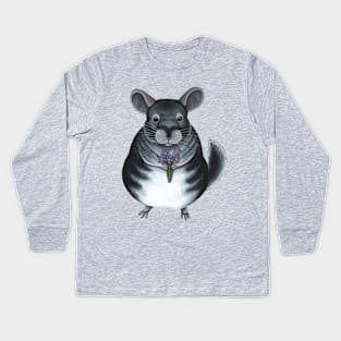 Chinchilla Holding Flowers Kids Long Sleeve T-Shirt